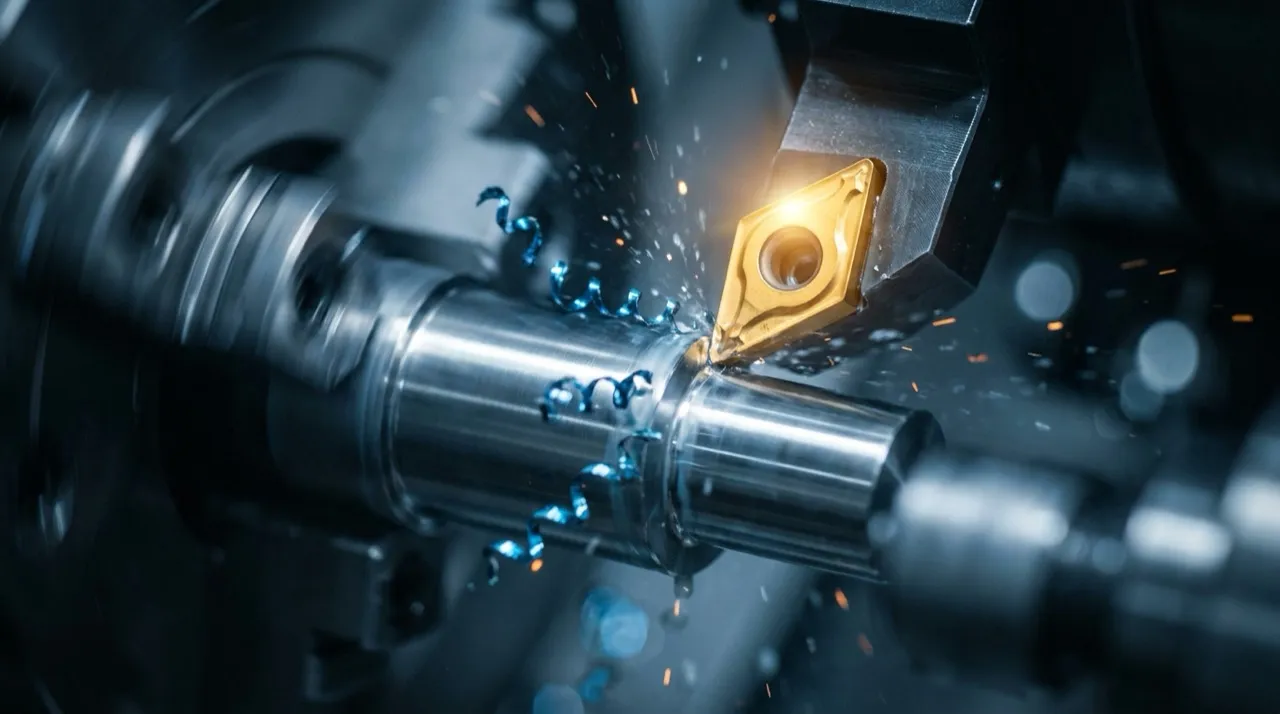CNC torna tezgâhında TiN kaplı kesici uç ile hassas talaş işleme